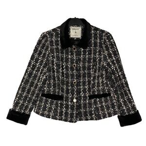 Allegra K Women's Short Tweed Jacket Coat Velvet Lapel Size L